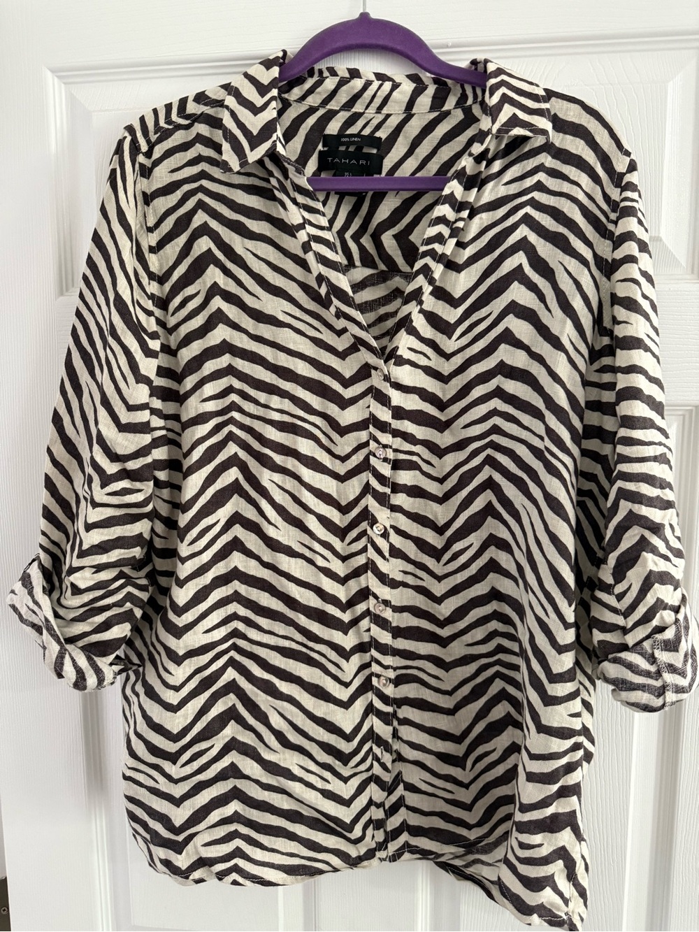 Tahari Black and White Zebra-Stripe Button-Down Shirt